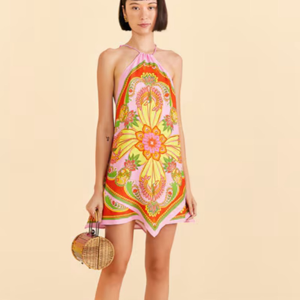FARM Rio Vibrant Floral Mini Dress - Pink, Yellow, Green